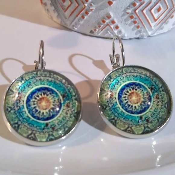 Jewelry - Mandala Sun Cabochon Sunburst Earrings
